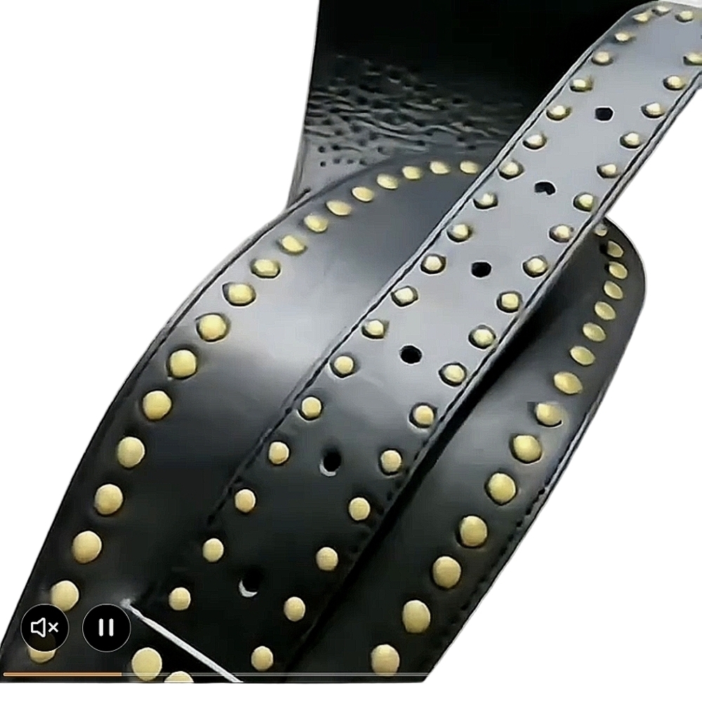 Belt M L Wide Studded Rocker Belts Retro Punk Fashion Brown Black Belt - Picture 11 of 14